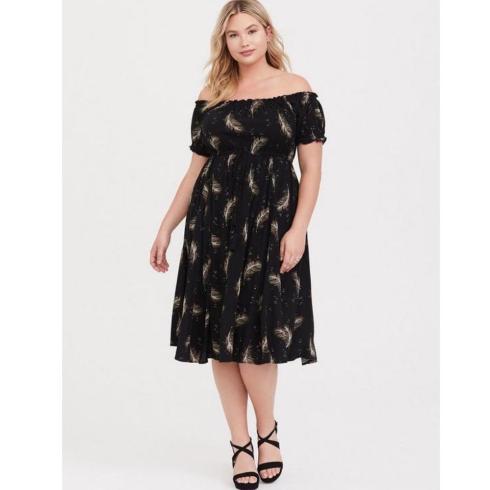 Torrid Midi Challis Off-Shoulder Dress